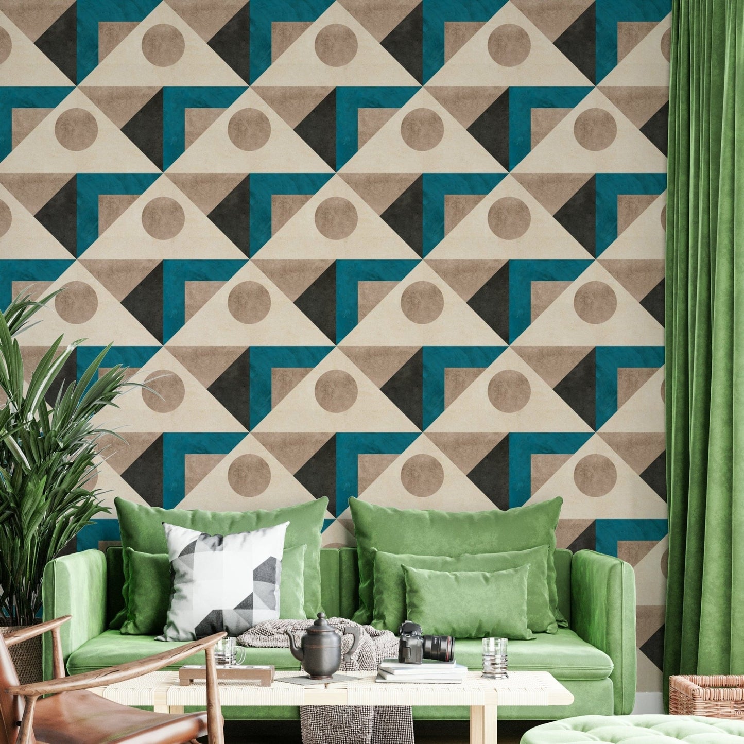 Beige blue abstract pattern wall

