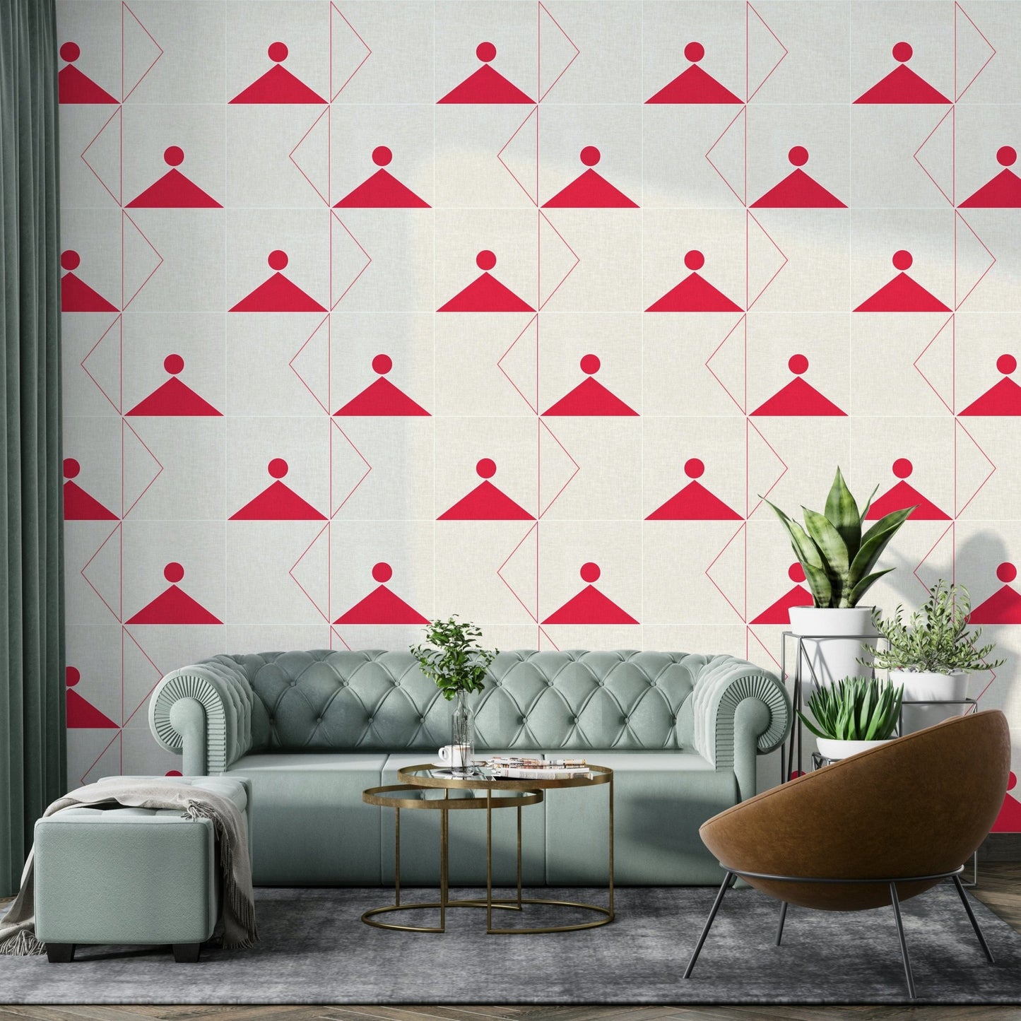 Bold red pattern on linen texture

