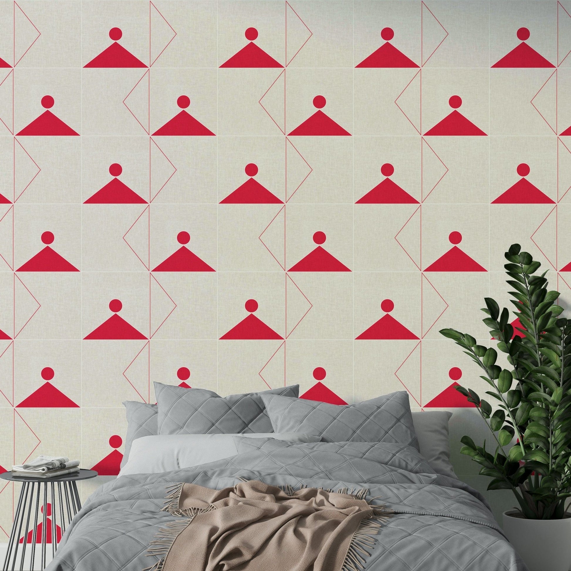 Red triangle and circle wall print


