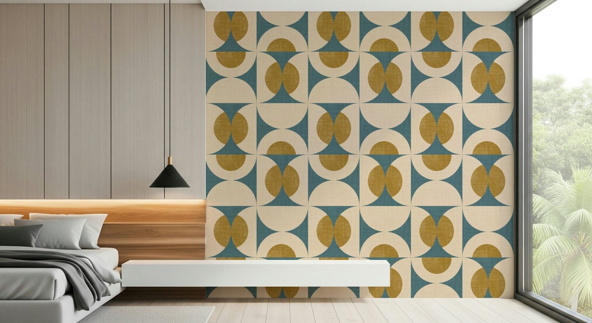 Ochre Geometric Tile Wallpaper Wondrous bicolor wall mural, clean.