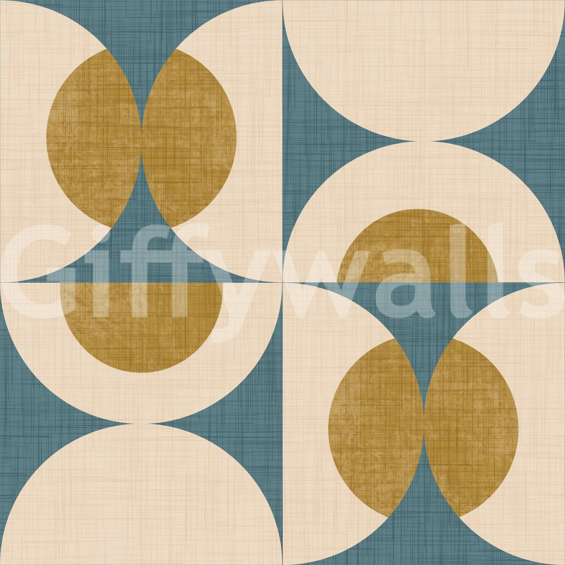 Geometric Tile Wallpaper Powder blue and gilded tiles wall decor.