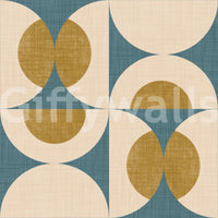 Geometric Tile Wallpaper Powder blue and gilded tiles wall decor.