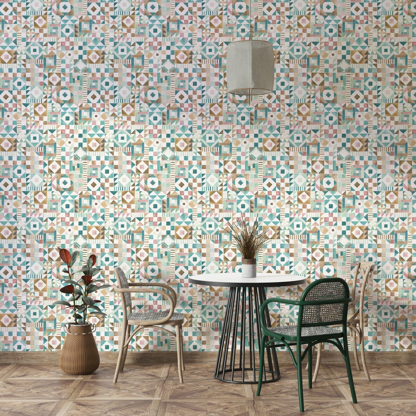 Muted color tile wall mural

