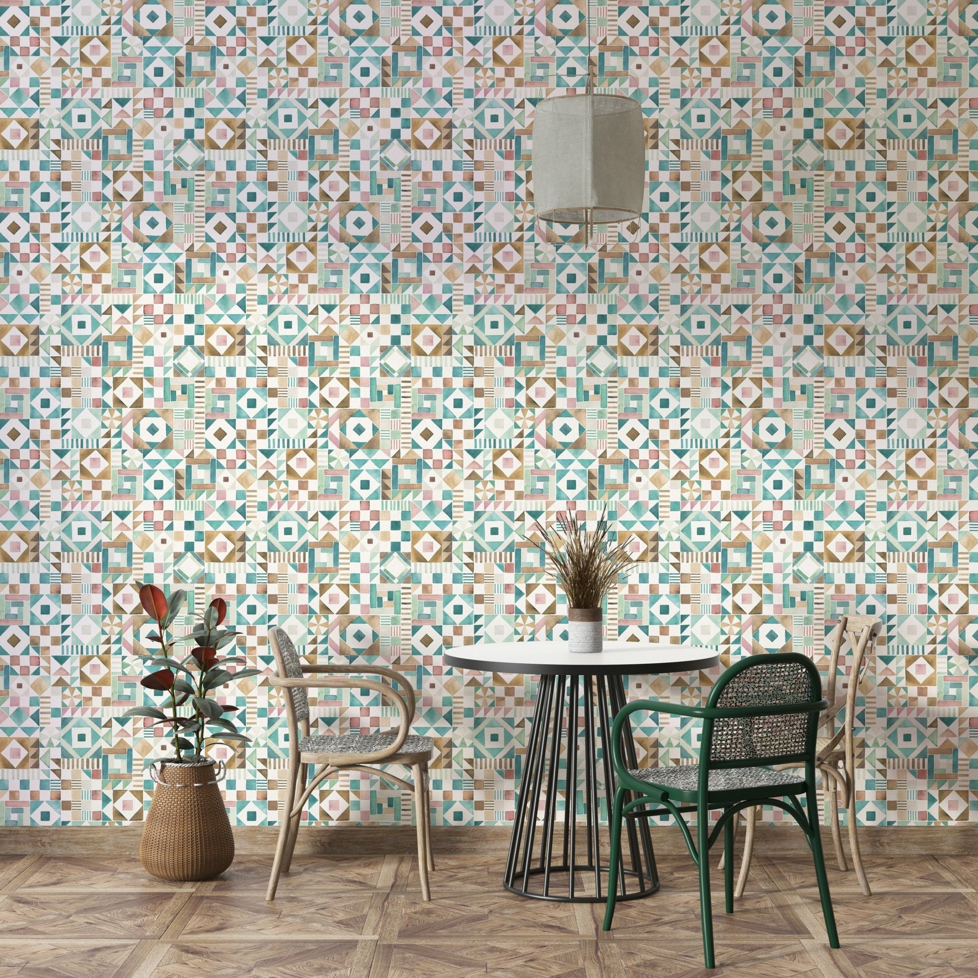 Muted color tile wall mural

