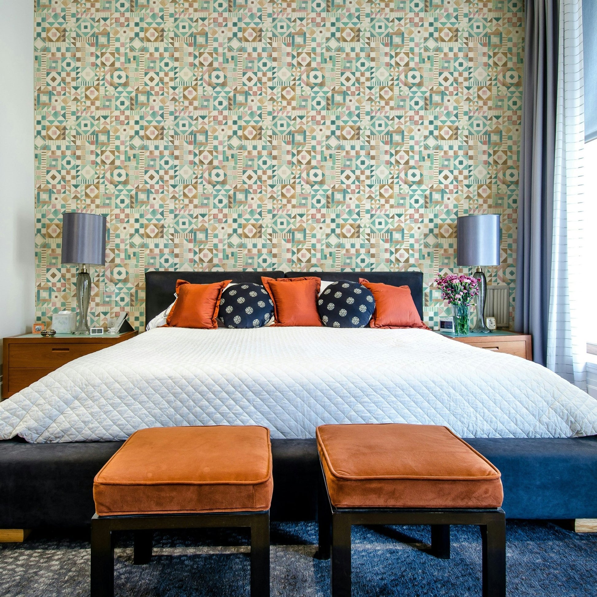 Sage green tile pattern mural

