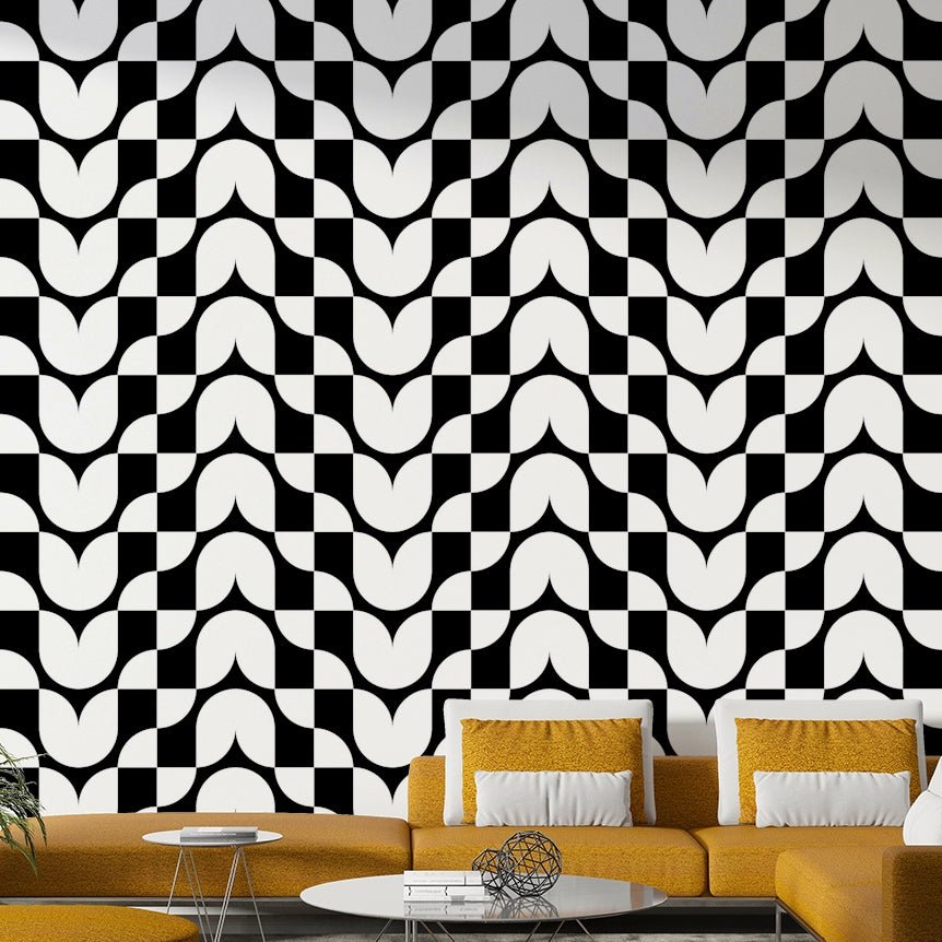 Wallpaper with modern shapes in a tulip design

