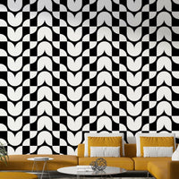 Wallpaper with modern shapes in a tulip design

