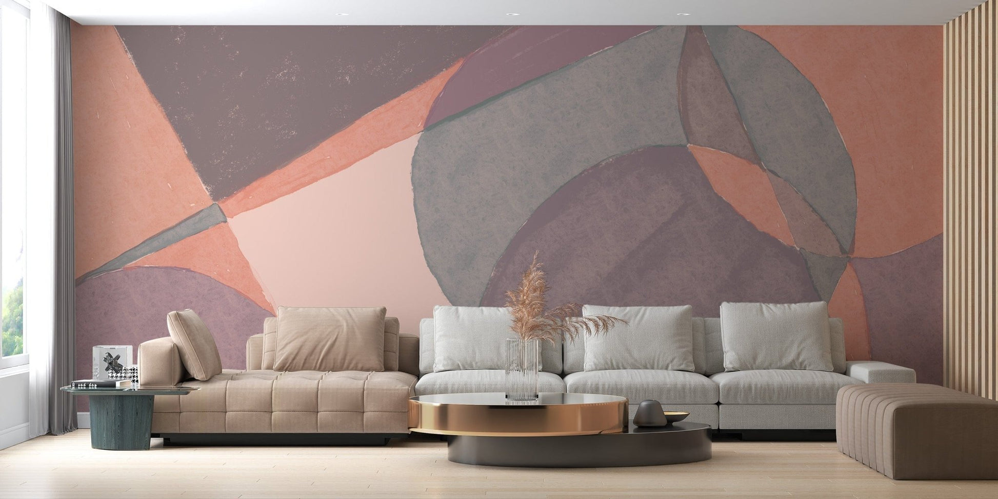 Watercolor geometric forms on modern wallpaper