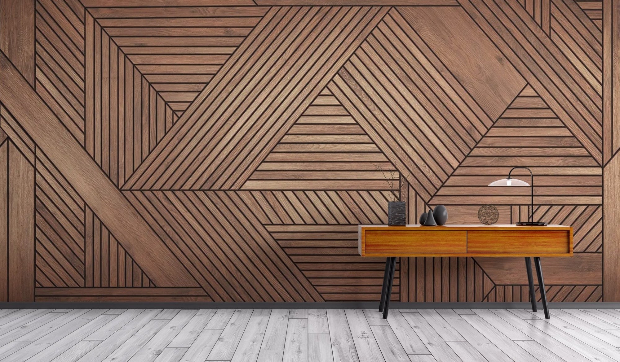 Stylish geometric wooden wallpaper for walls C551