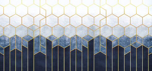 Blue & Gold Hexagonal Pattern Geometric wallpaper Murals