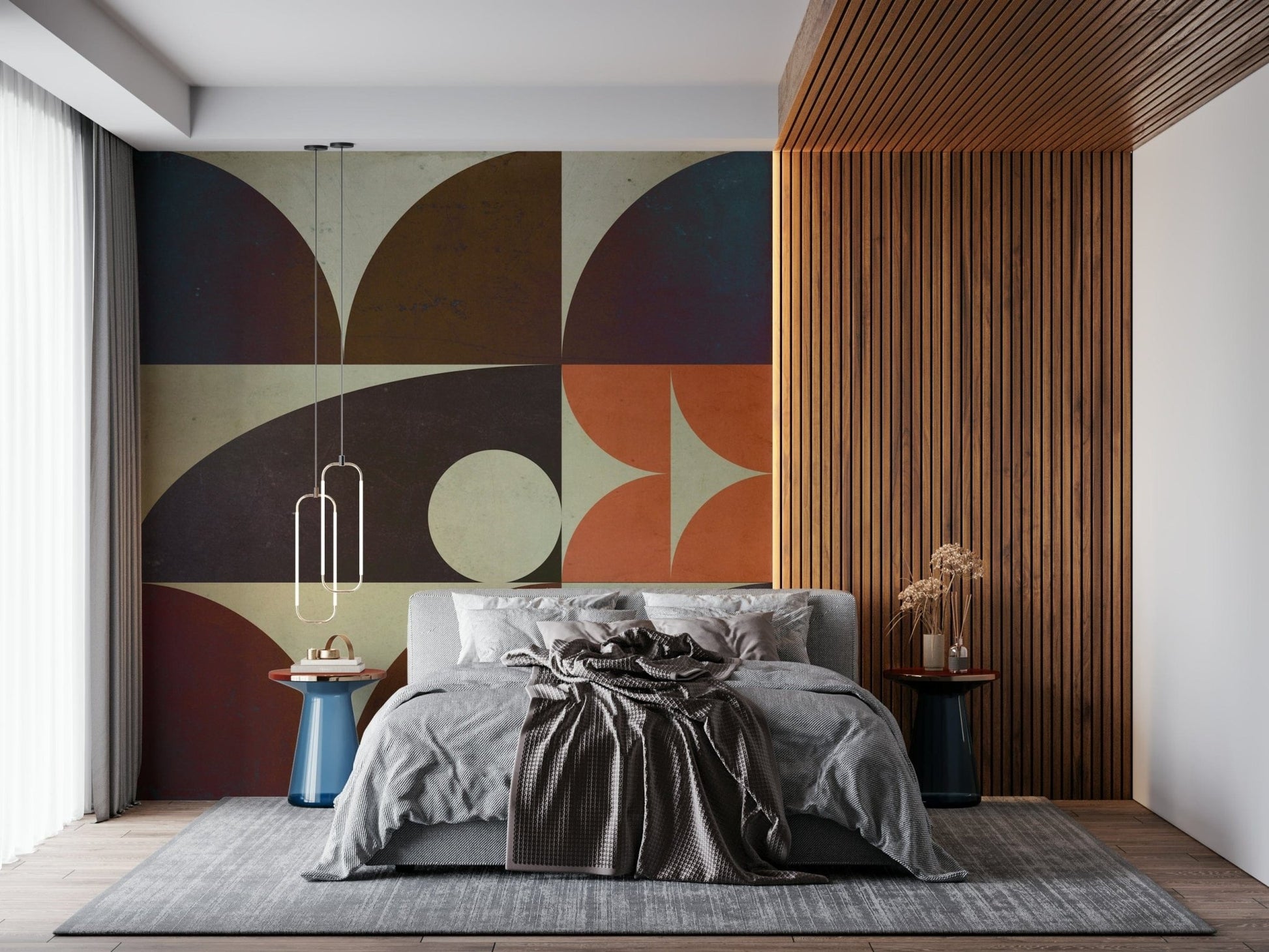 Earthy browns and orange colors of the Geometrica Fall Wall Mural surface.