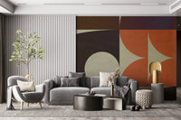 Light accentuating the distressed texture of the Geometrica Fall Wall Mural design.