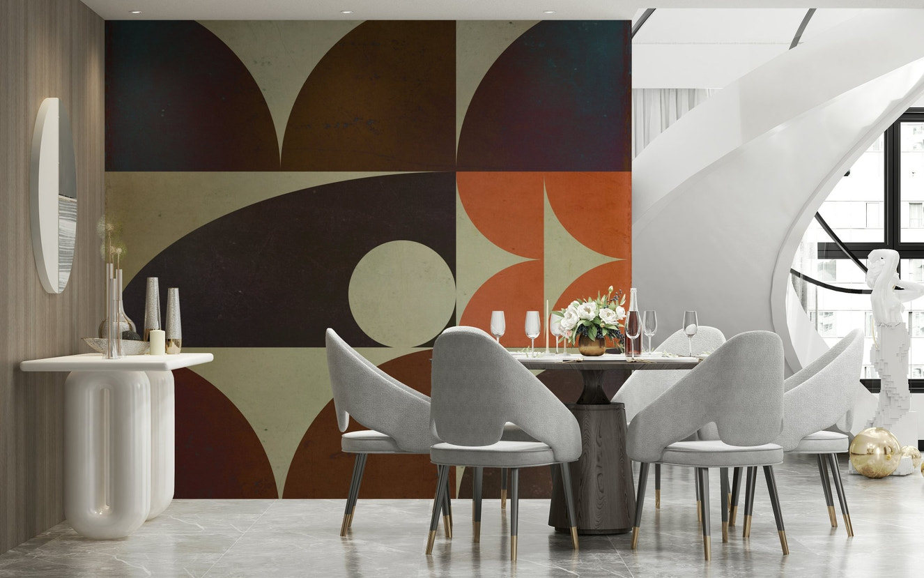 Bedroom feature wall highlighting the circles in Geometrica fall Wall Mural.