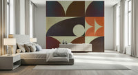 Muted deep brown and indigo quadrants in the Geometrica 18 fall Wall Mural.