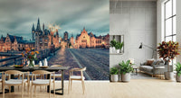 A clean kitchen setting gains soft European character from Ghent's Twilight Glow Wall Mural, GD7986