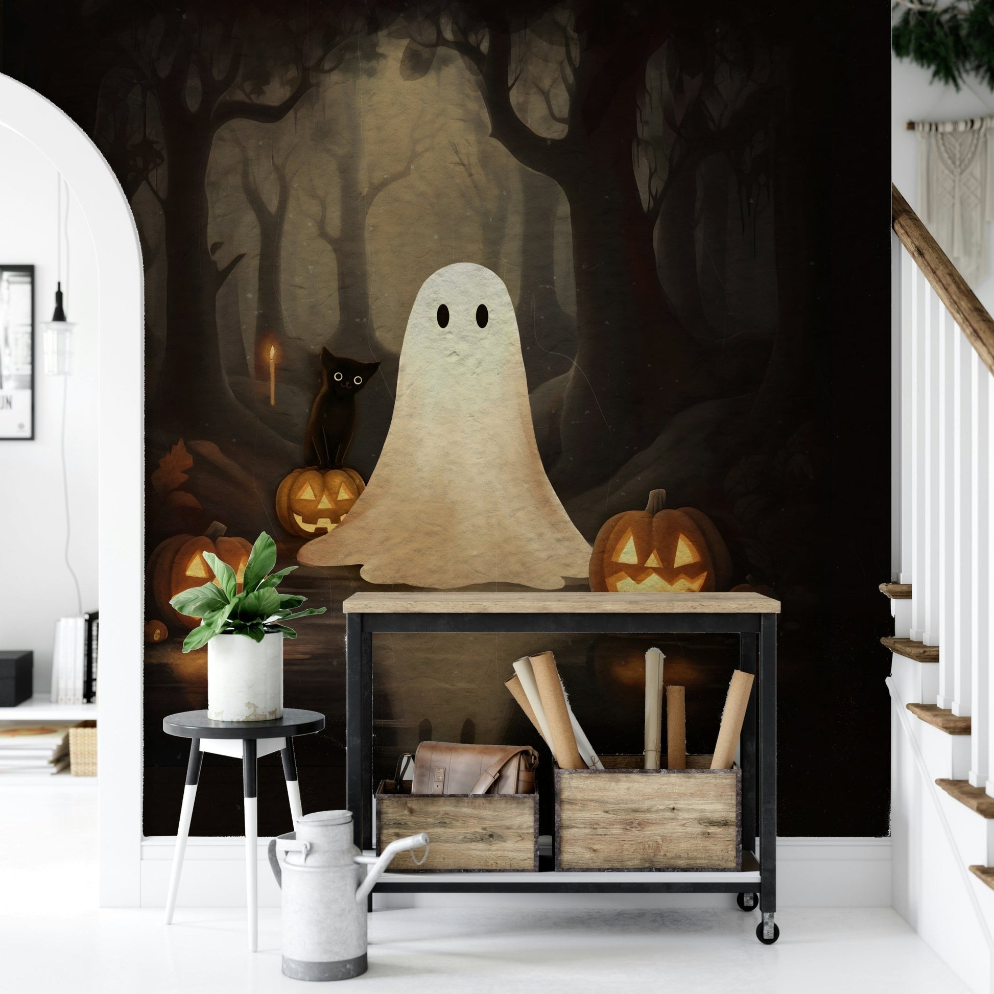 Ghost and black cat wall decor mural. GD4059
