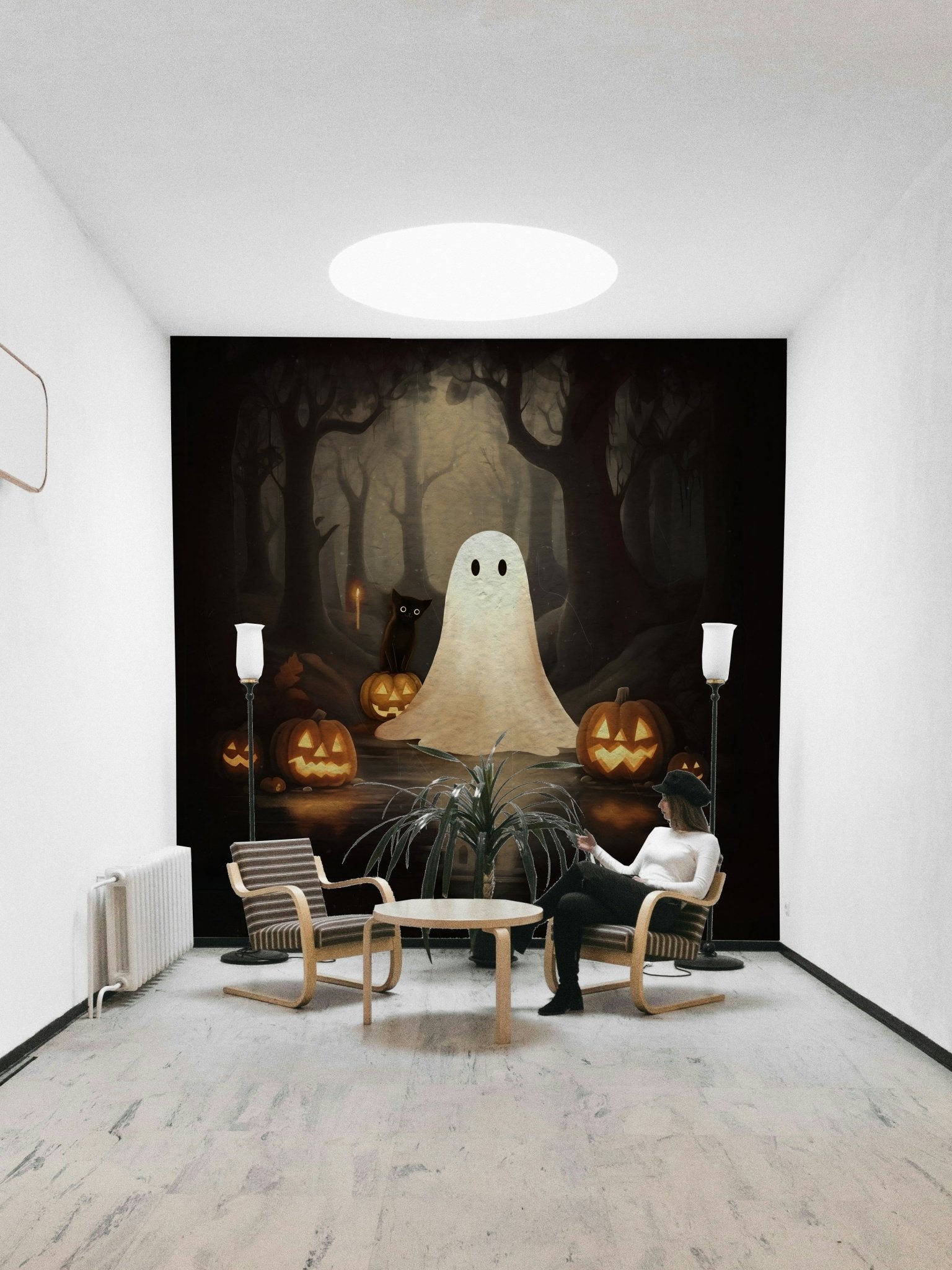 Black cat and ghost wall covering. GD4059
