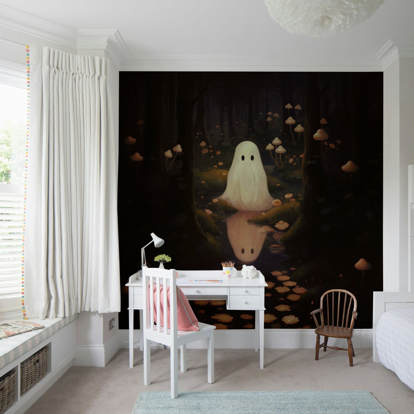 The background is dark and out of focus, suggesting a deep wood.
