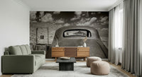 A calming abstract design wallpaper mural that defines a space.