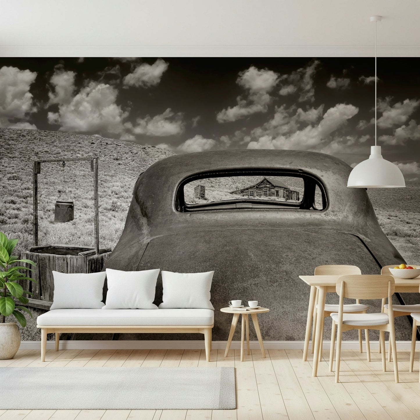 A graceful subtle pattern wall mural in warm, natural tones.