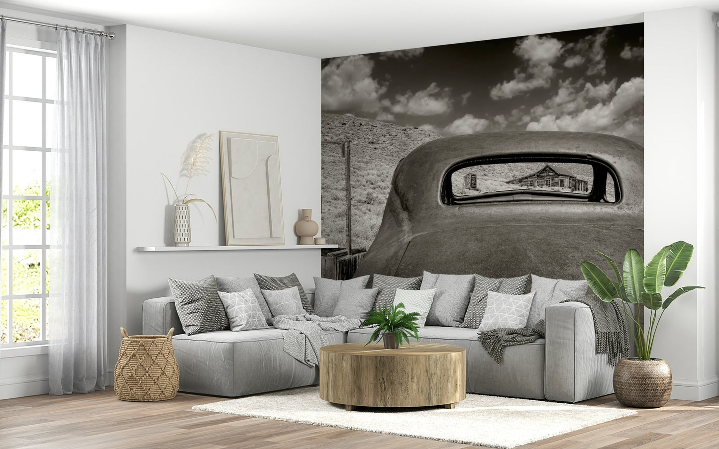 A serene vintage stone wall mural for your decor.