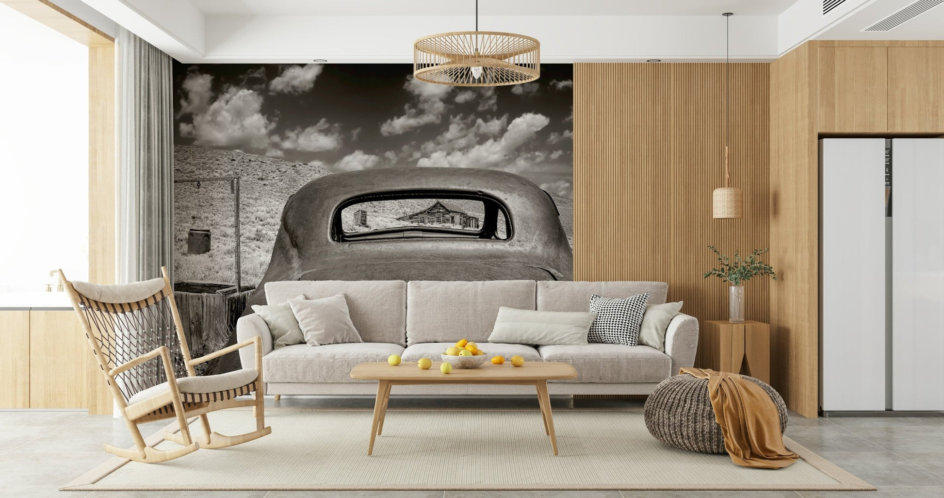 An artistic minimalist form mural for home decor.