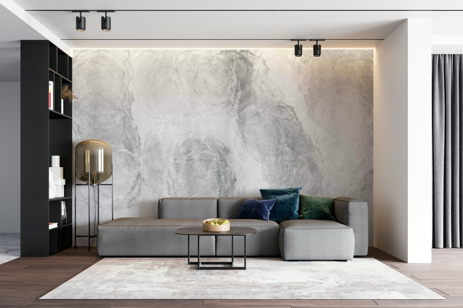 A beautiful modern art wall mural of delicate forms.

