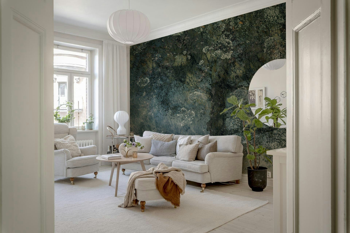 A beautiful ghostly grove wallpaper mural with ethereal, misty trees., GD5616