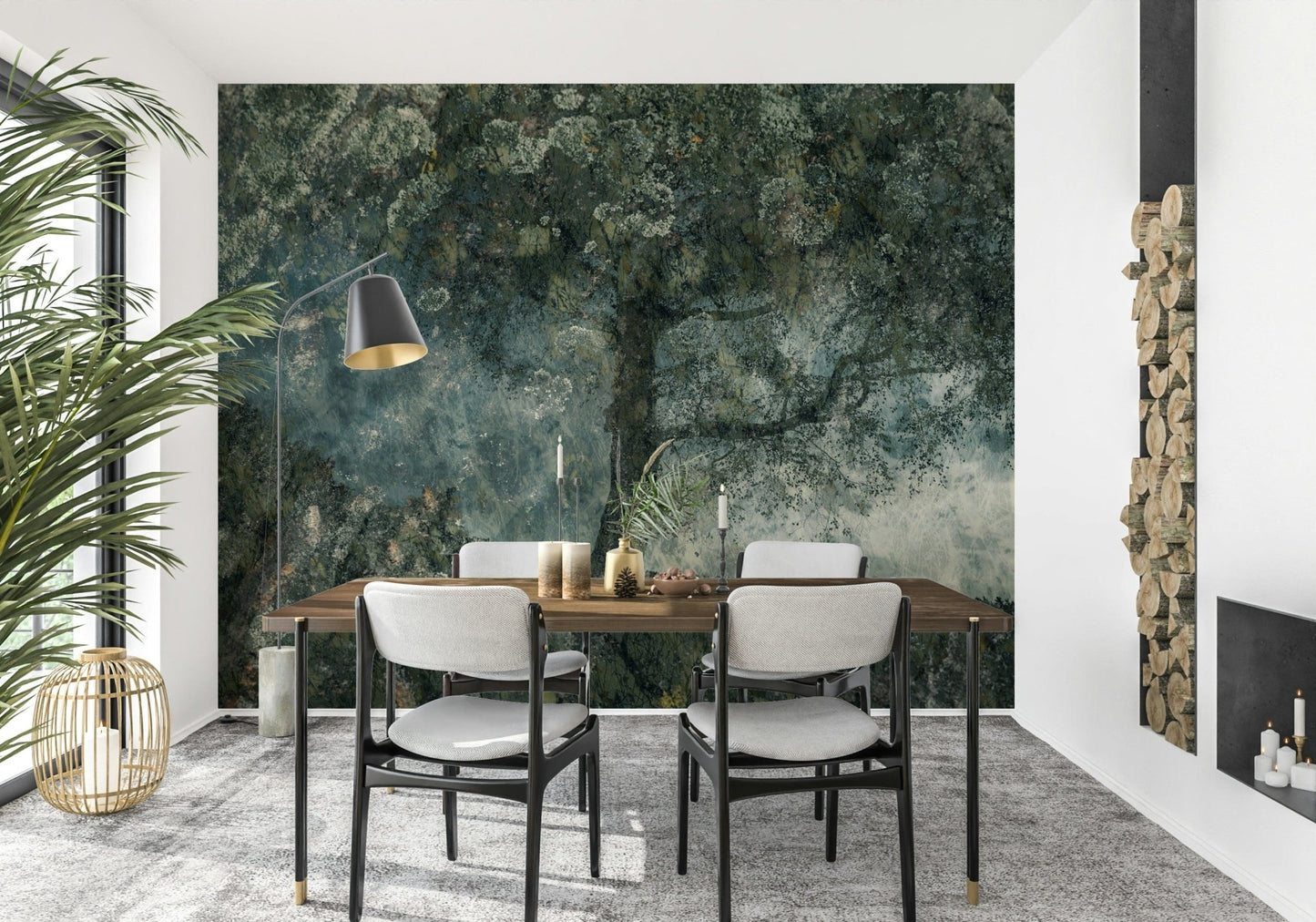 A graceful subtle pattern wall mural in cool, neutral tones., GD5616