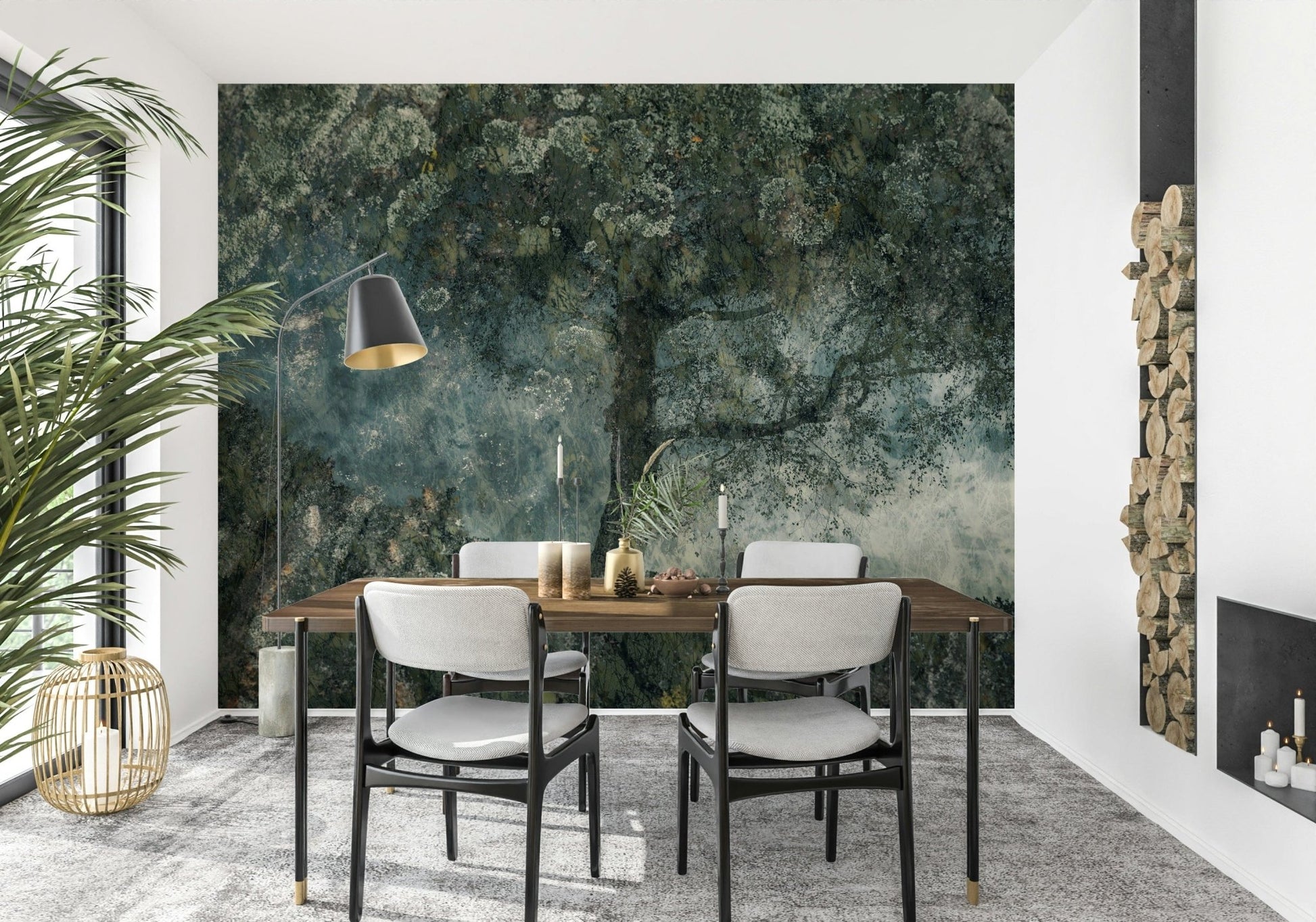 A graceful subtle pattern wall mural in cool, neutral tones., GD5616