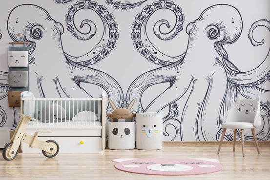 Nursery feels playful with a giant octopus mural design C451