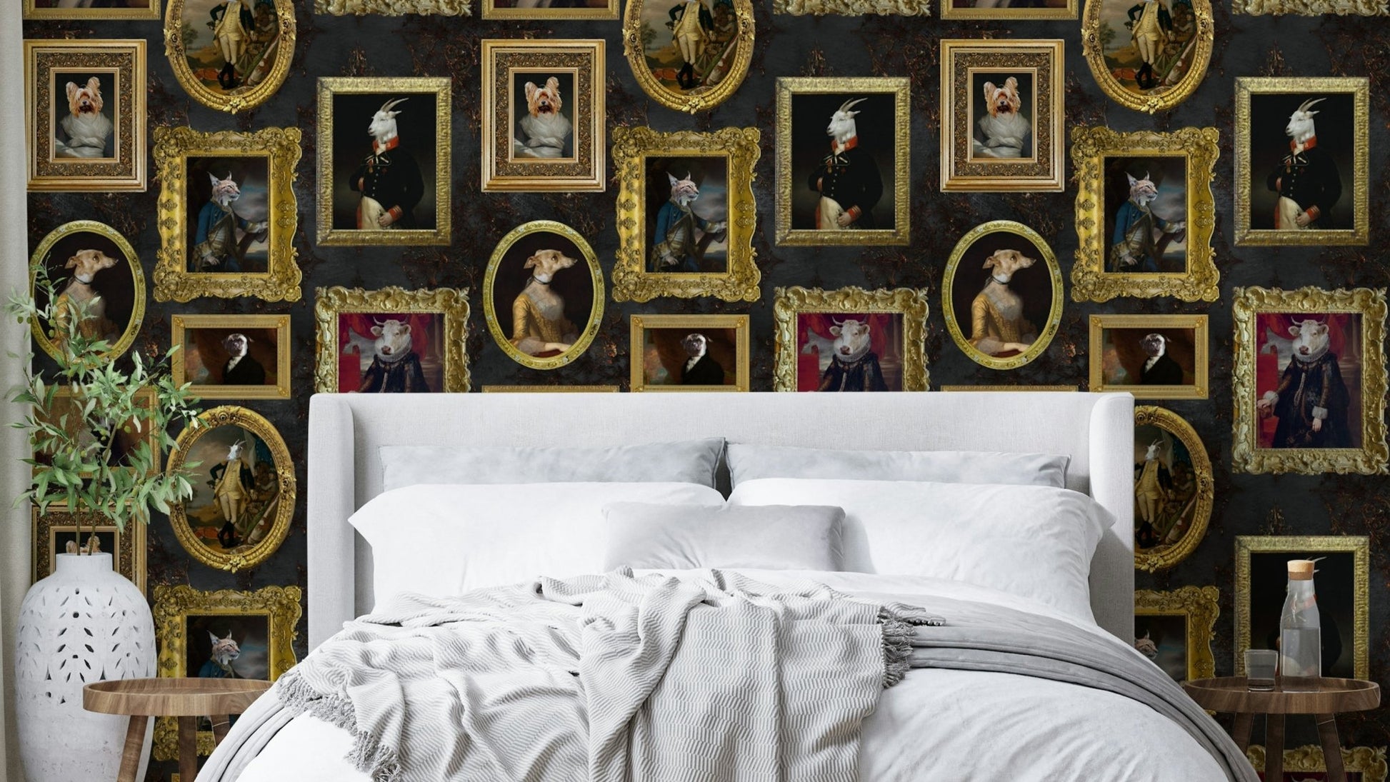 Collection of various animals depicted as gilded aristocracy.

