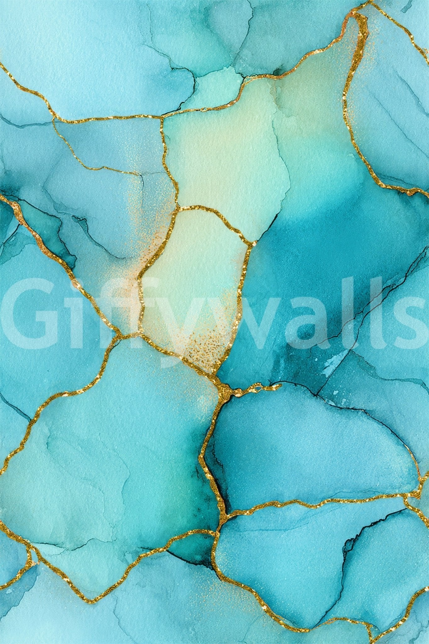 Elegant abstract aesthetic Gilded Aqua Dreams Marble Wallpaper applied in a study.