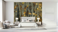 An artistic changing leaves mural on scenic wallpaper.