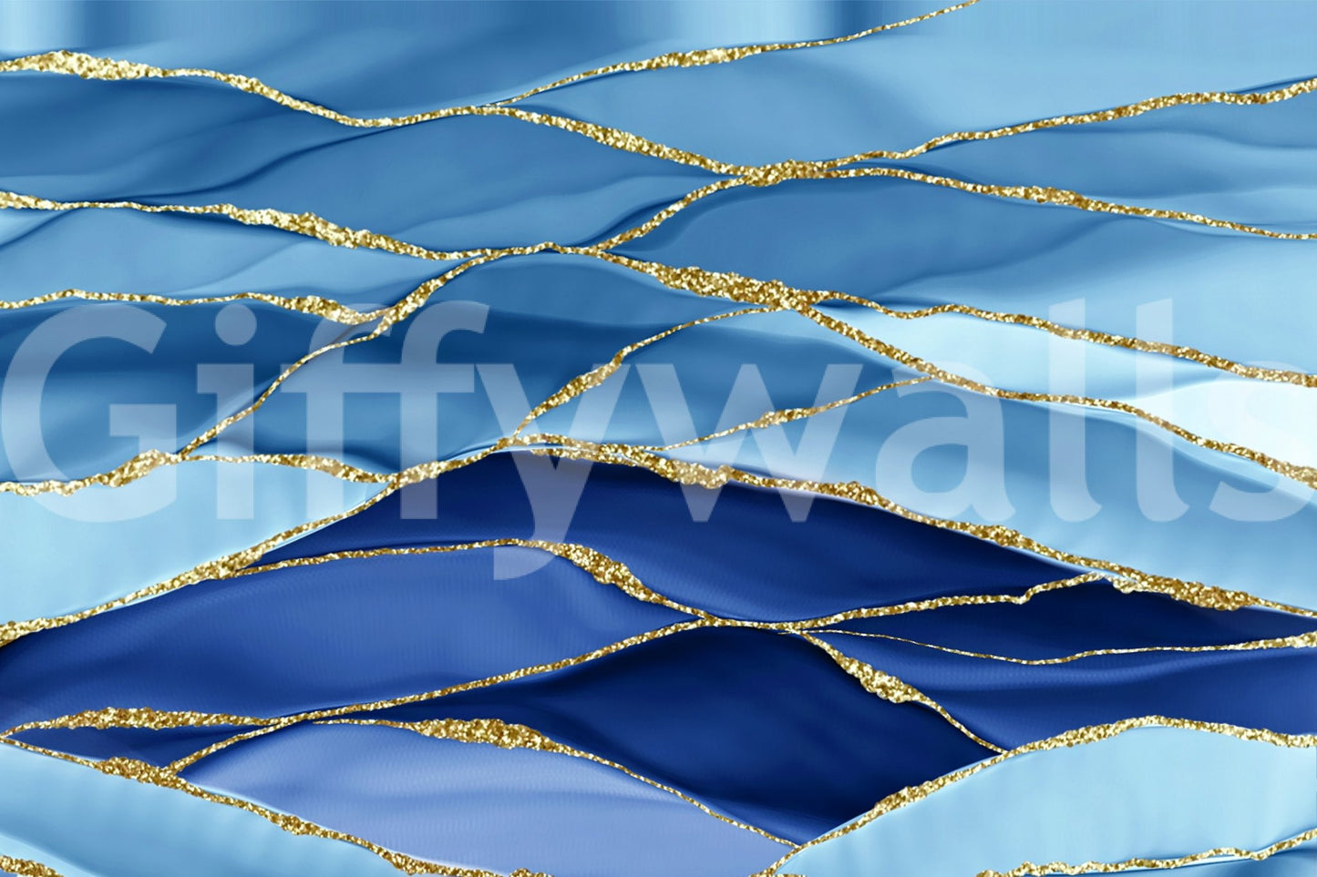 Gilded Azure Waves Wall Mural