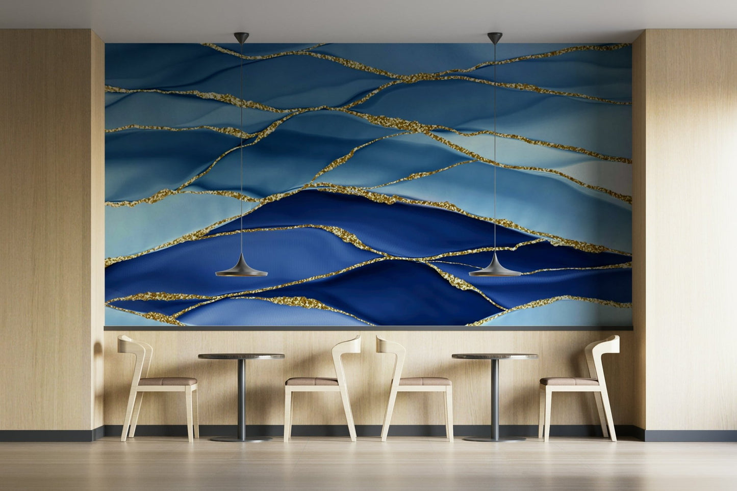 Gilded Azure Waves Wall Mural