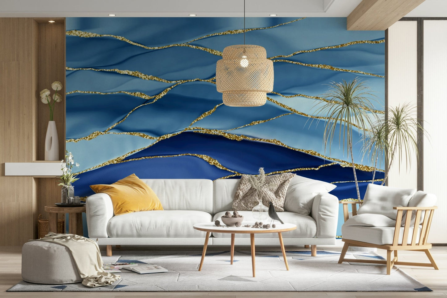 Gilded Azure Waves Wall Mural