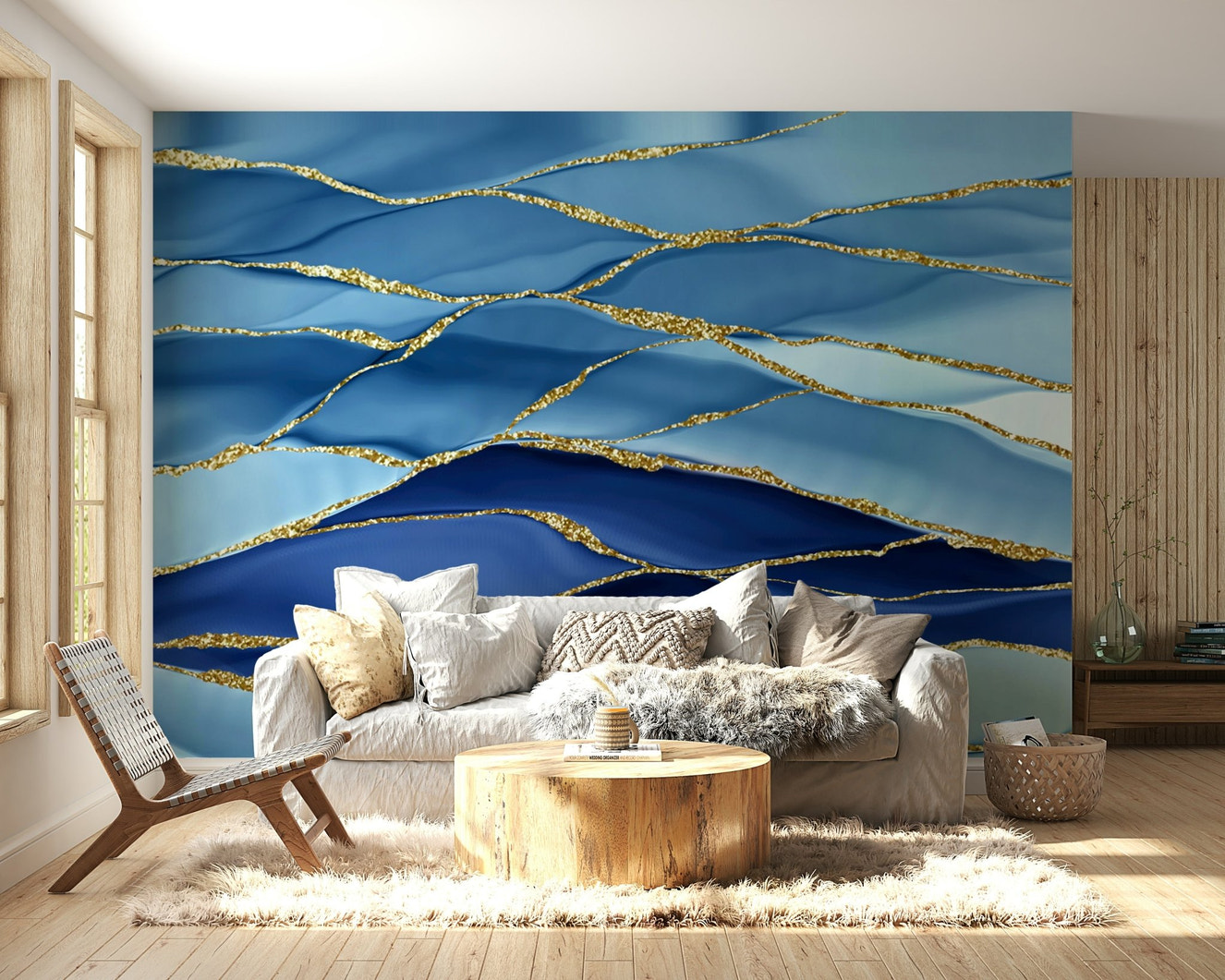 Gilded Azure Waves Wall Mural
