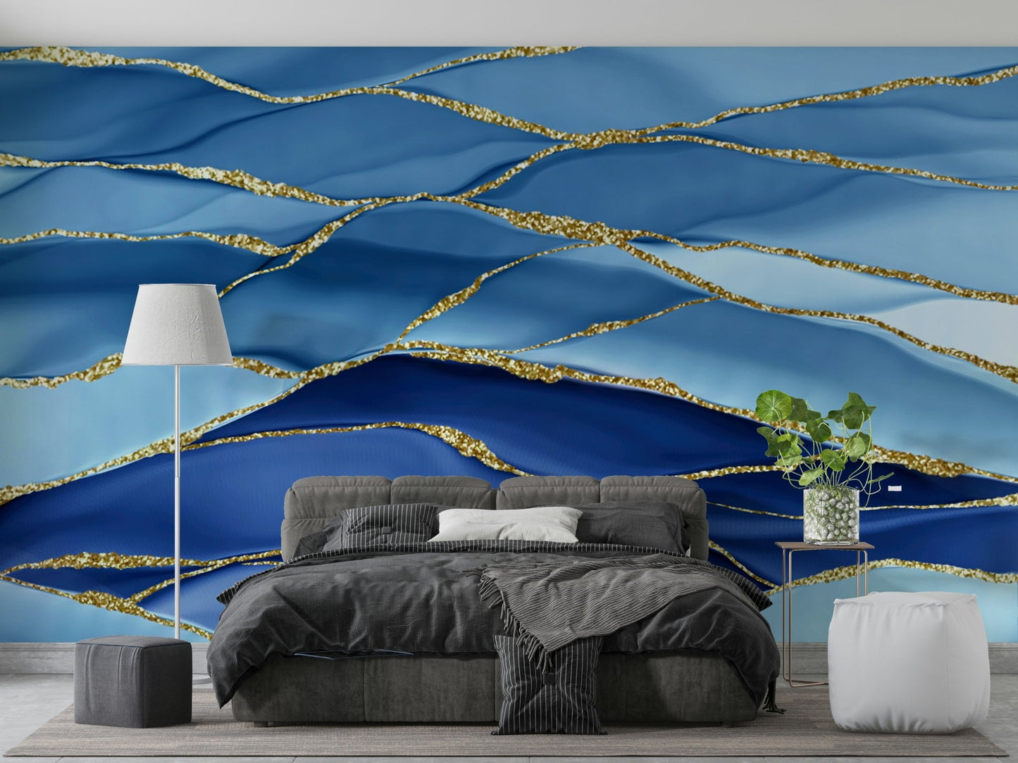 Gilded Azure Waves Wall Mural