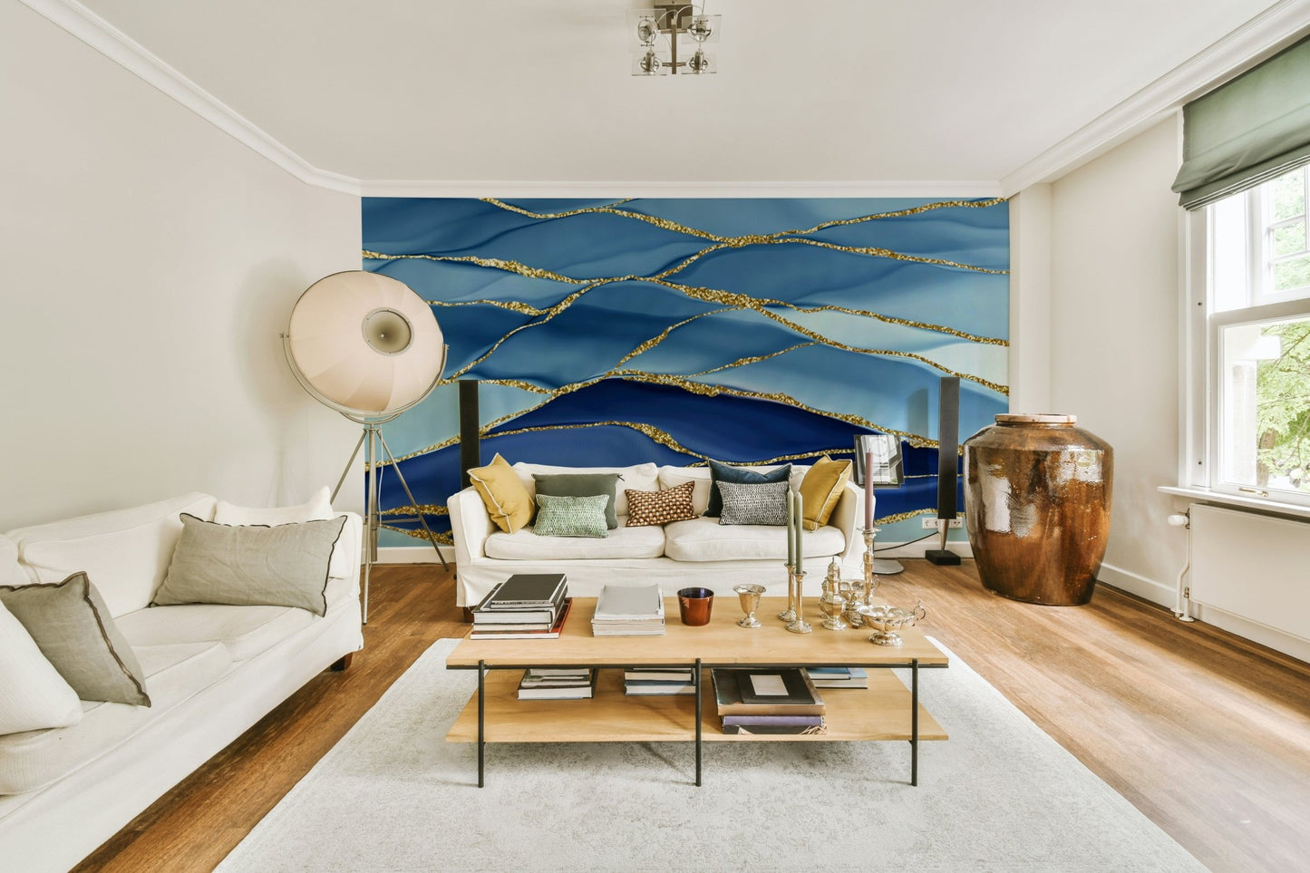 Gilded Azure Waves Wall Mural