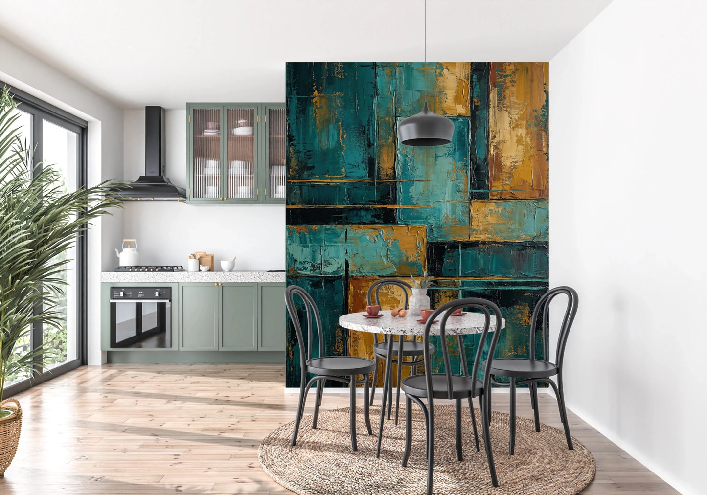 Modern geometric wallpaper with gold accents