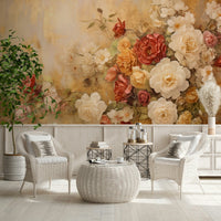An artistic delicate bloom mural on luxury wallpaper.

