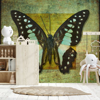 Black and turquoise Gilded Butterfly artwork mural.