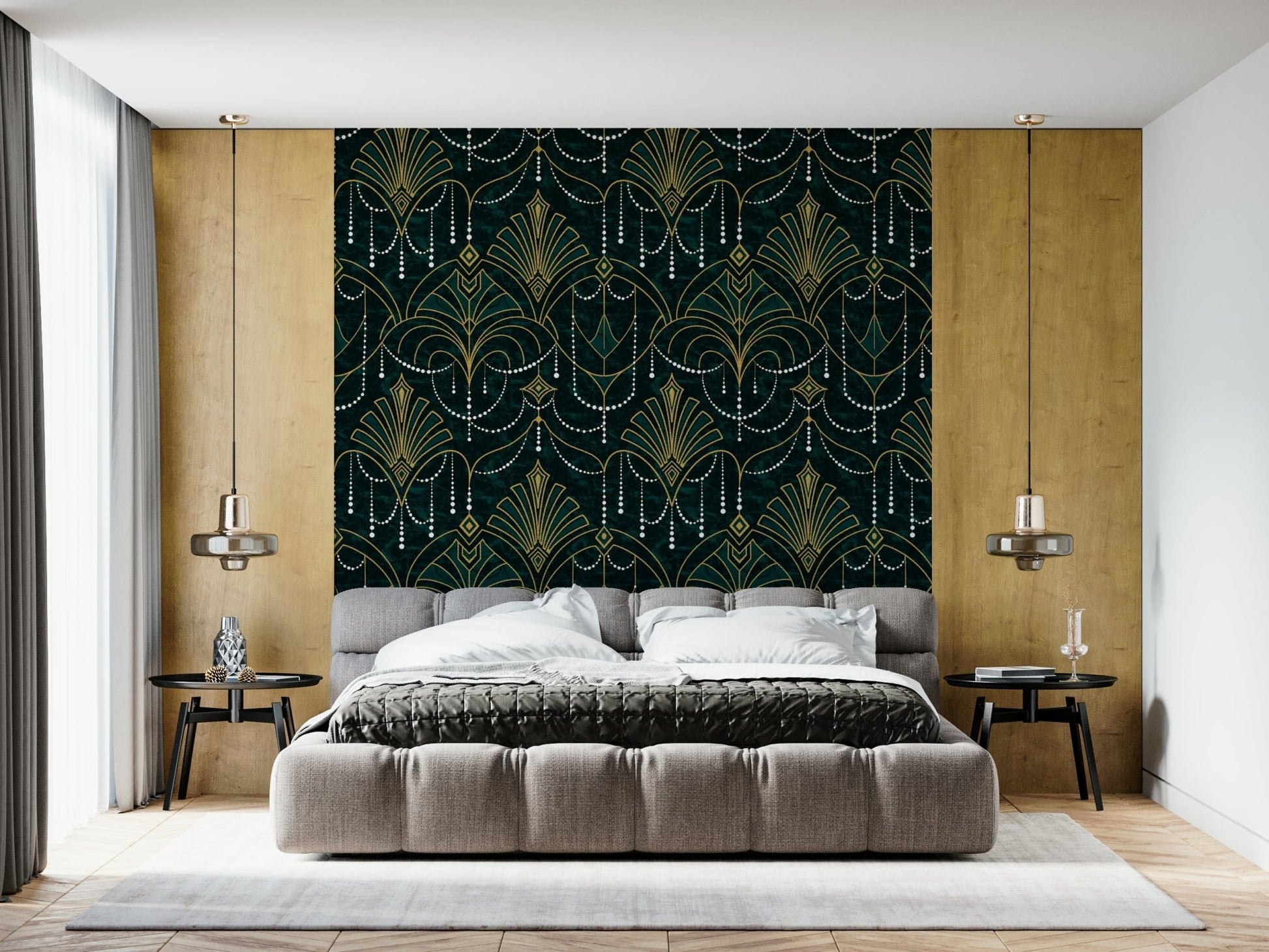 An artistic modern block mural on luxury wallpaper.