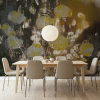 A serene subtle flower wall mural with gold accents., GD5231