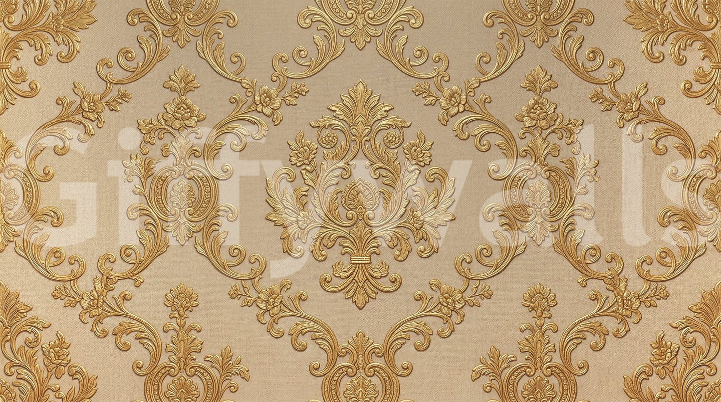Gilded Floral Elegance wall mural with elegant floral scrollwork and balance