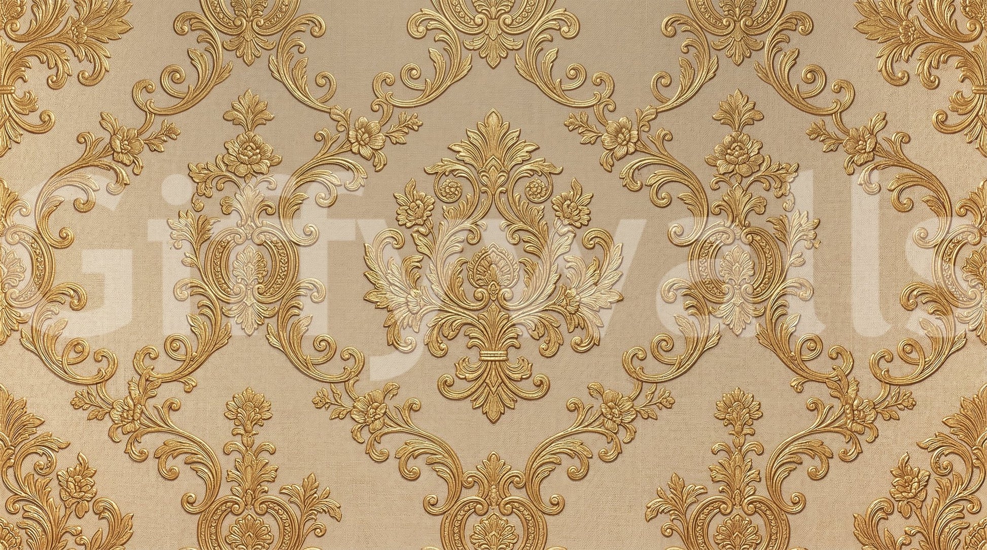 Gilded Floral Elegance wall mural with elegant floral scrollwork and balance