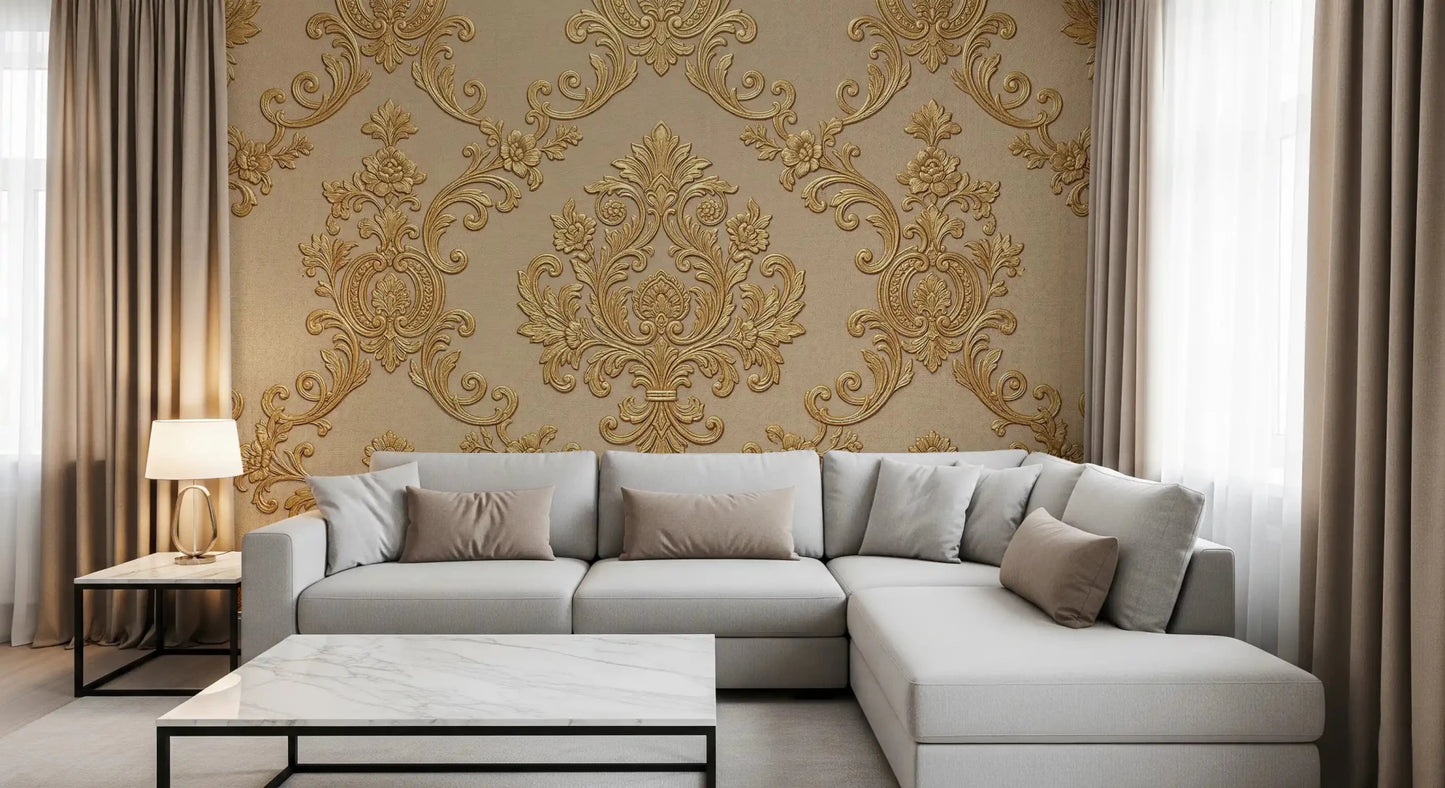 Beige decorative wall mural with Gilded Floral Elegance and subtle texture