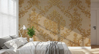Warm neutral wall mural showing Gilded Floral Elegance in soft gold tones