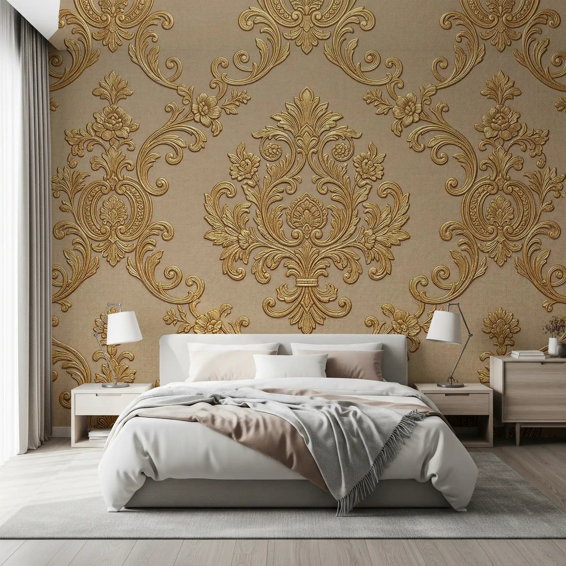 Gilded Floral Elegance mural with refined floral pattern and muted contrast